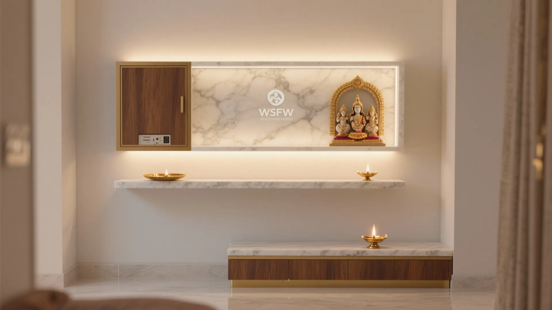 Minimal Wall-Mounted Pooja Unit with Backlit Stone
