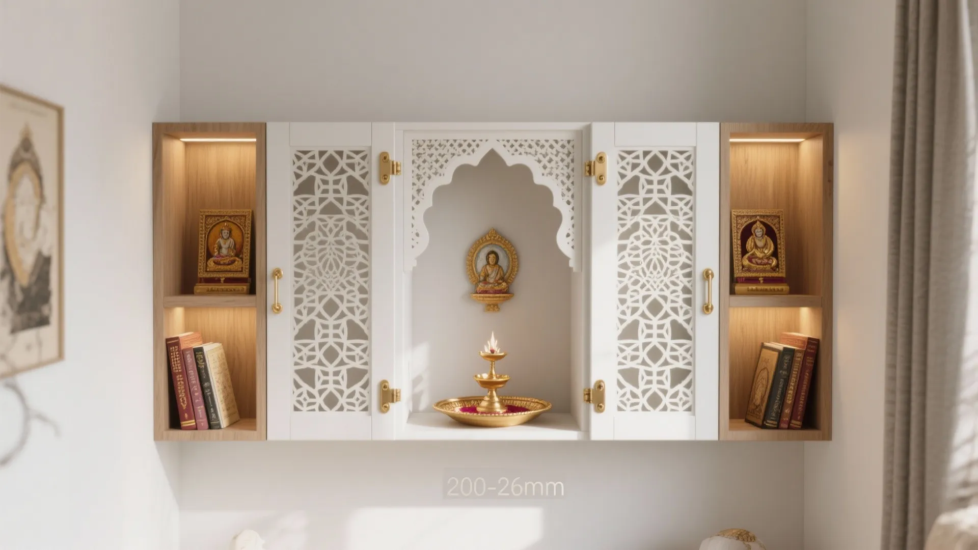 Space-Saving Wall Mandir with Hidden Storage