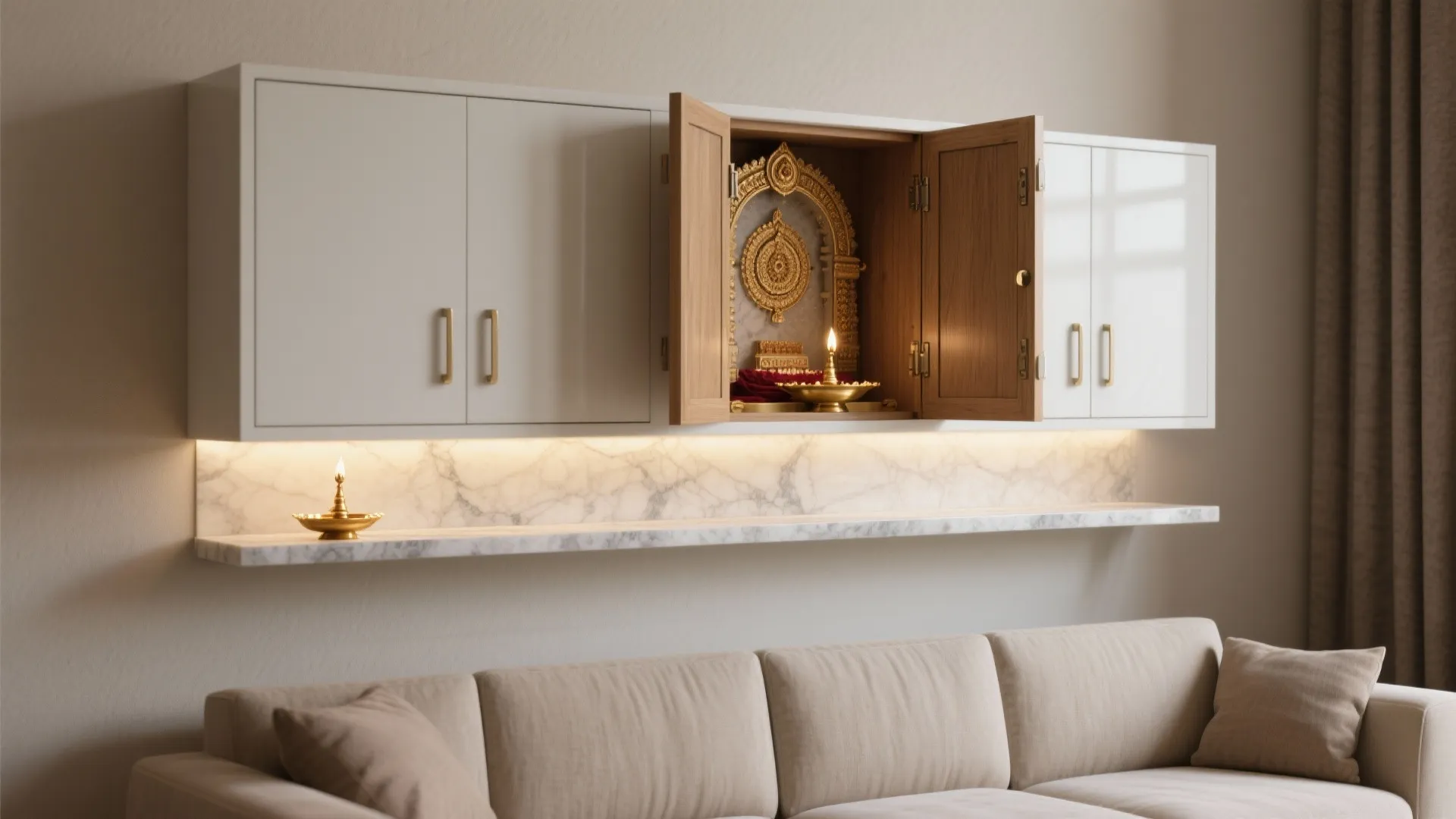Tip 1: Wall‑Mounted Mandir With Fold‑Down Doors