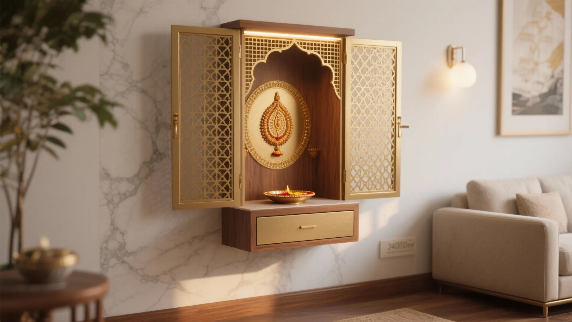Wall-Mounted Mandir with Jali Doors