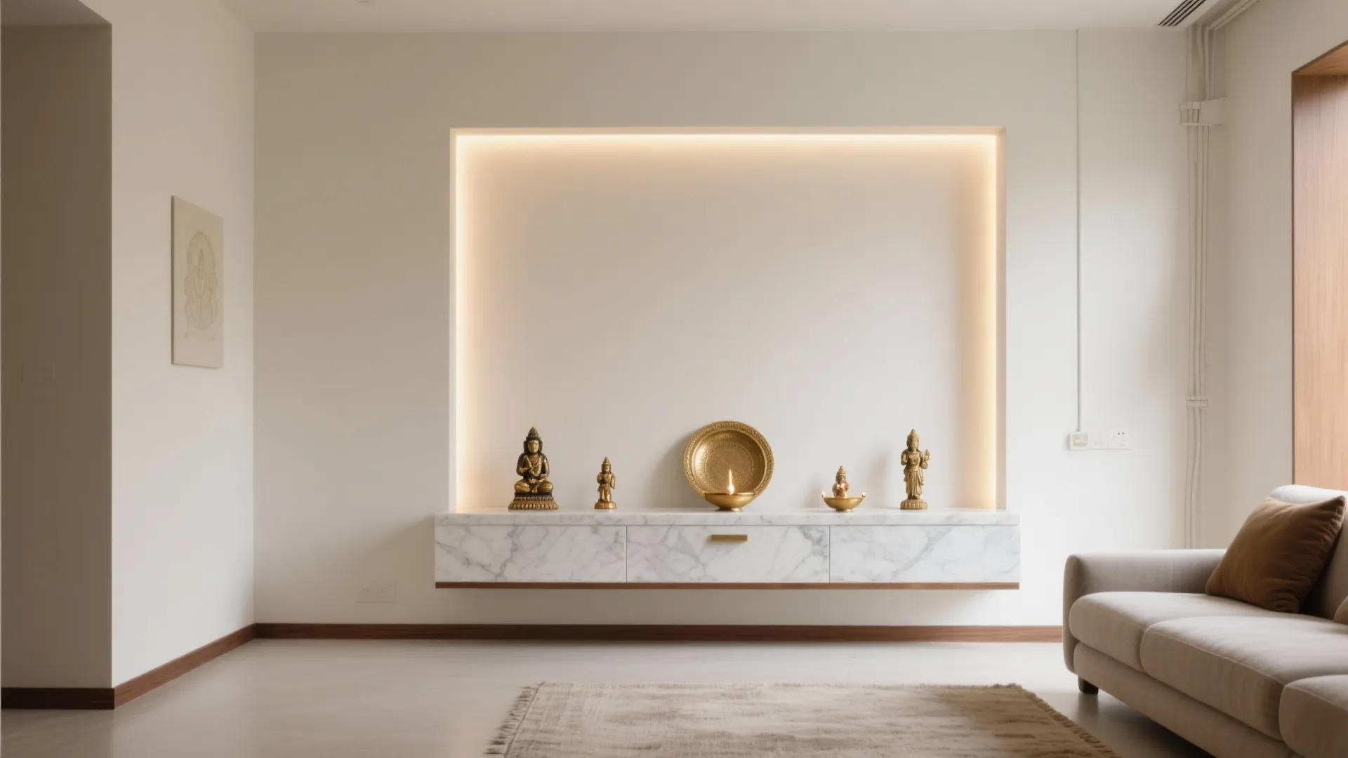Wall-Mounted Mandir with Gentle Backlighting