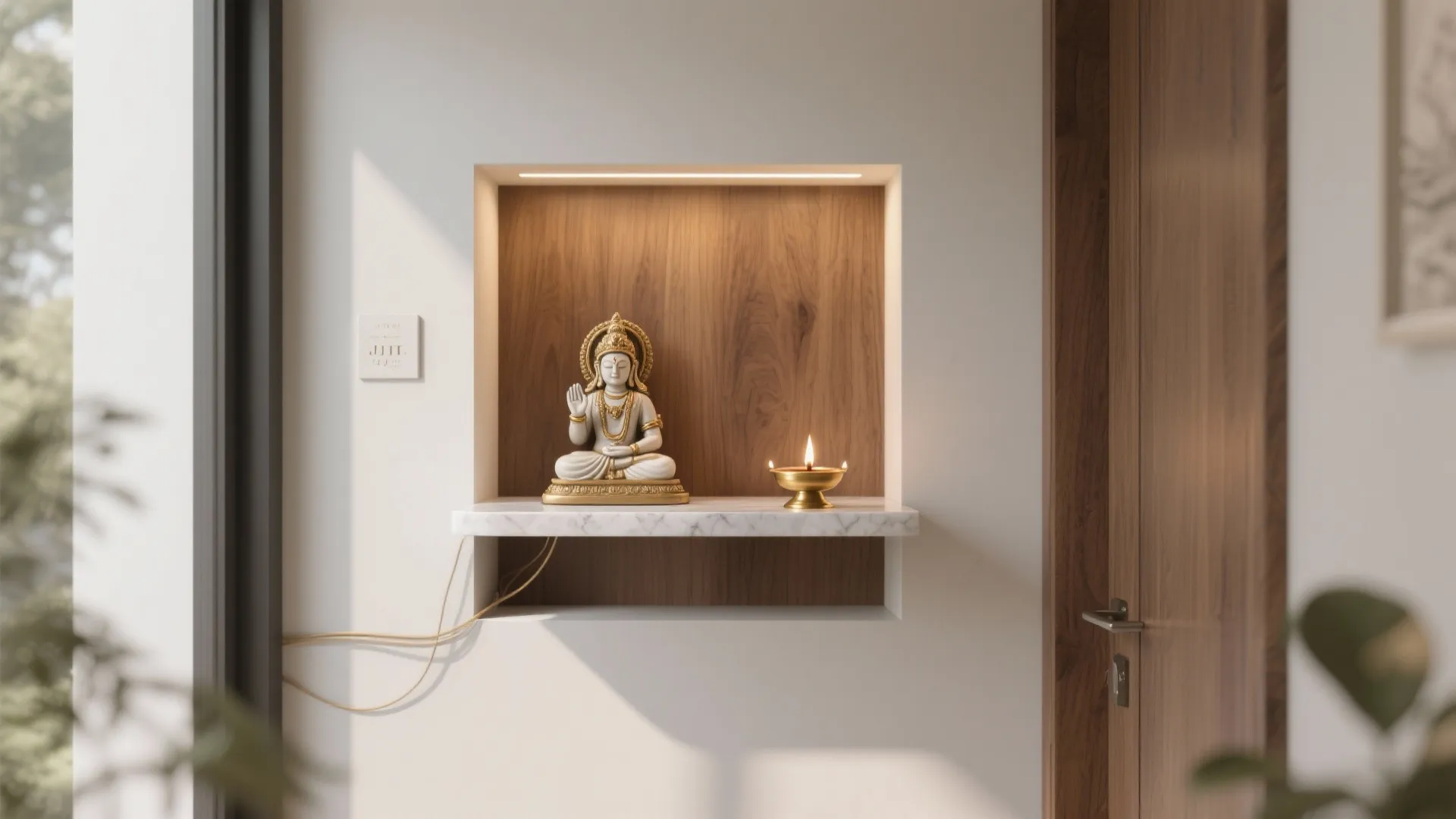 Wall-Mounted Mandir With Concealed Lighting