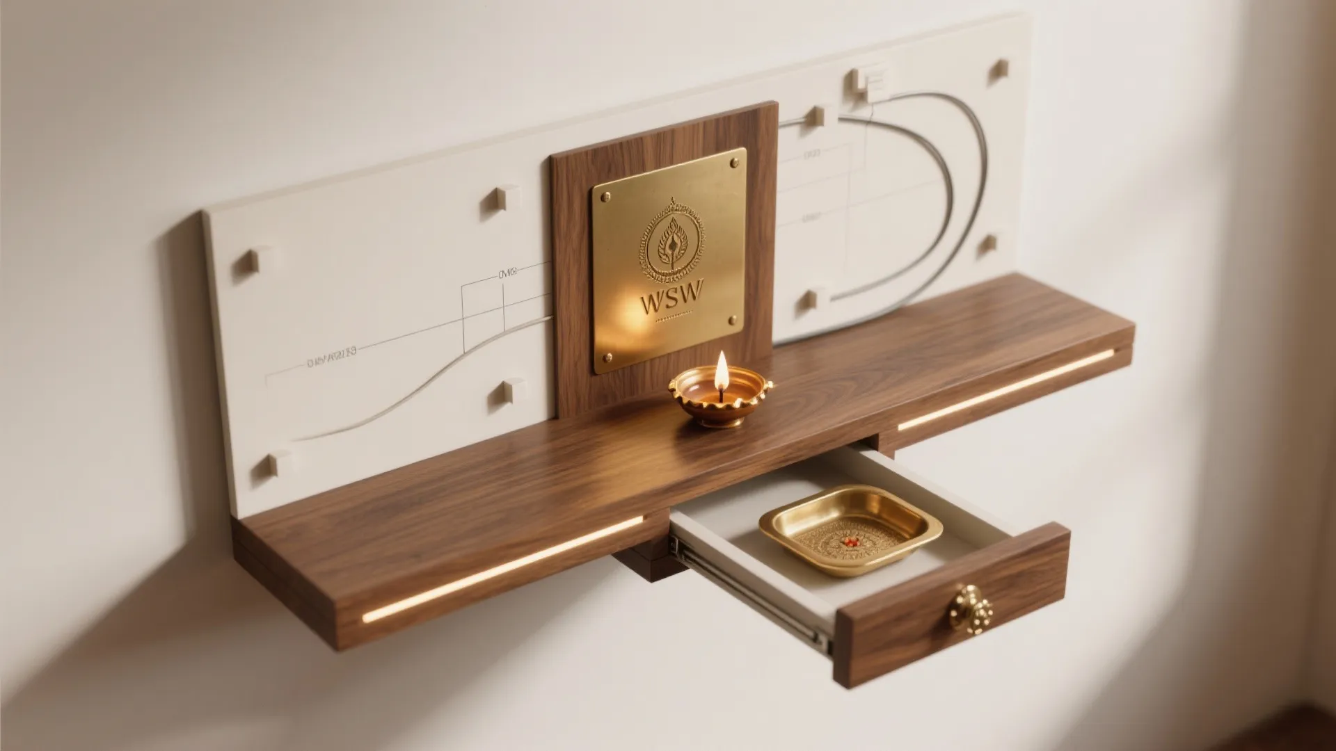 Minimal Wall-Mounted Mandir with Floating Shelf