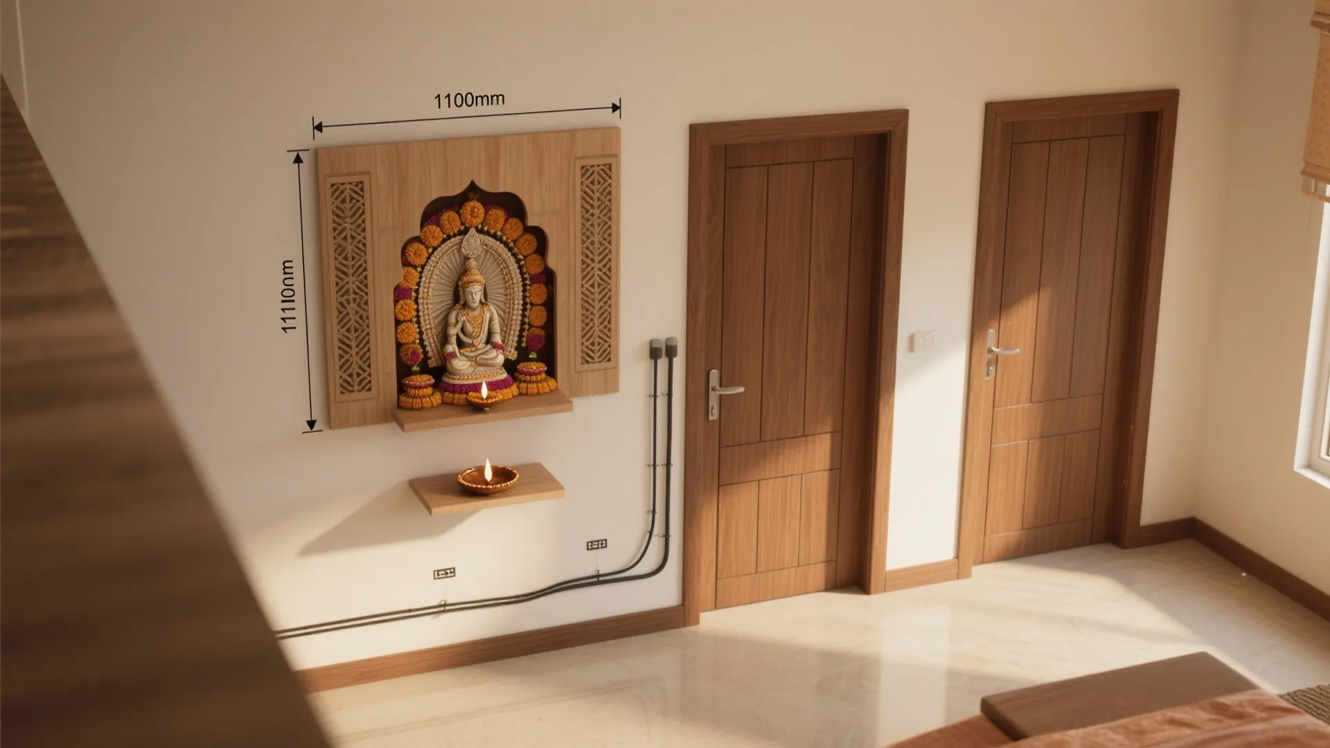 Wall-Mounted Mandir with Fluted Doors