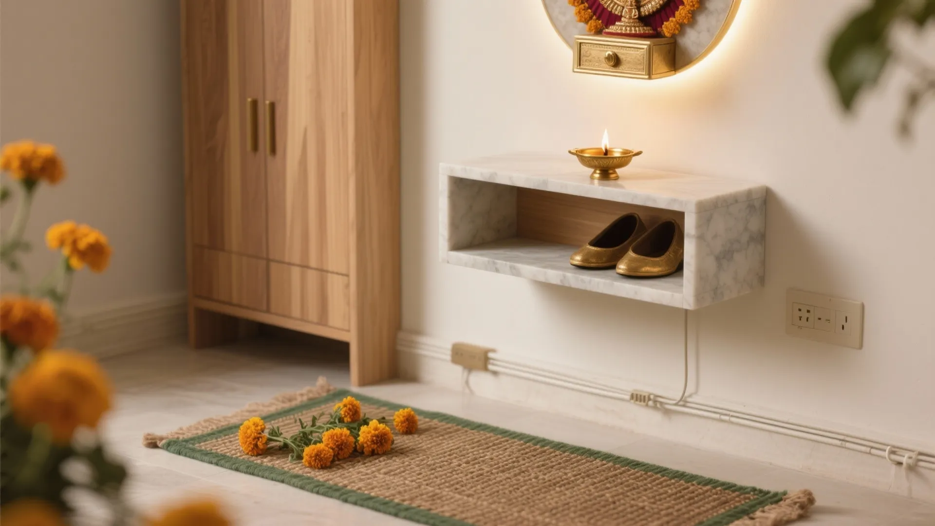 Wall-Mounted Mandir With Concealed Storage