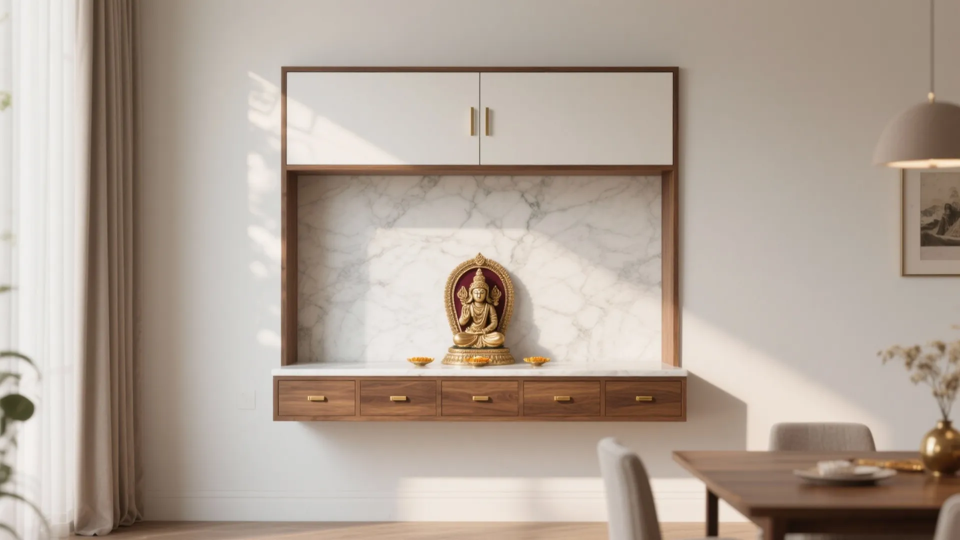 Minimal Wall-Mounted Mandir With Hidden Storage