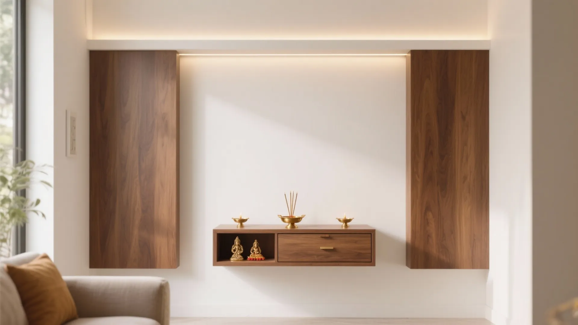 Minimalist Wall-Mounted Mandir with Concealed Storage