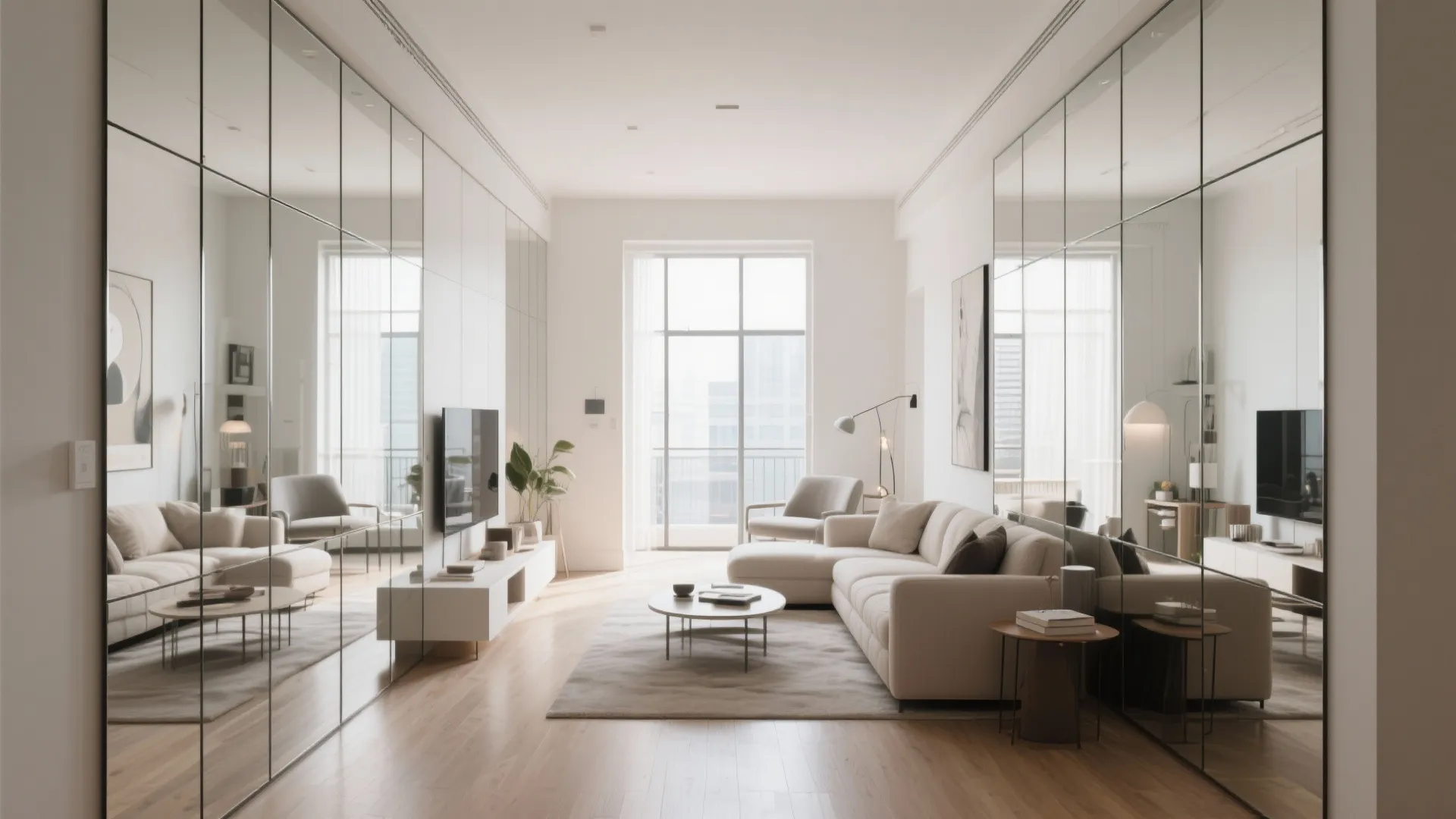 2. Wall-to-Wall Mirrored Panels