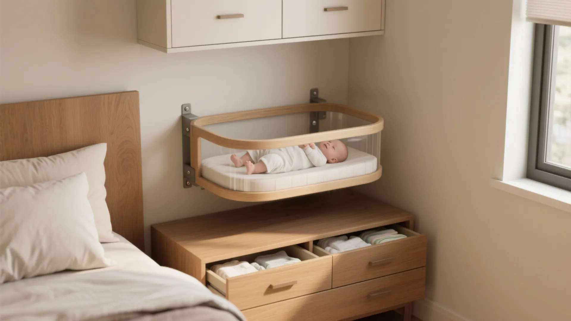 1. Wall-mounted bedside bassinet
