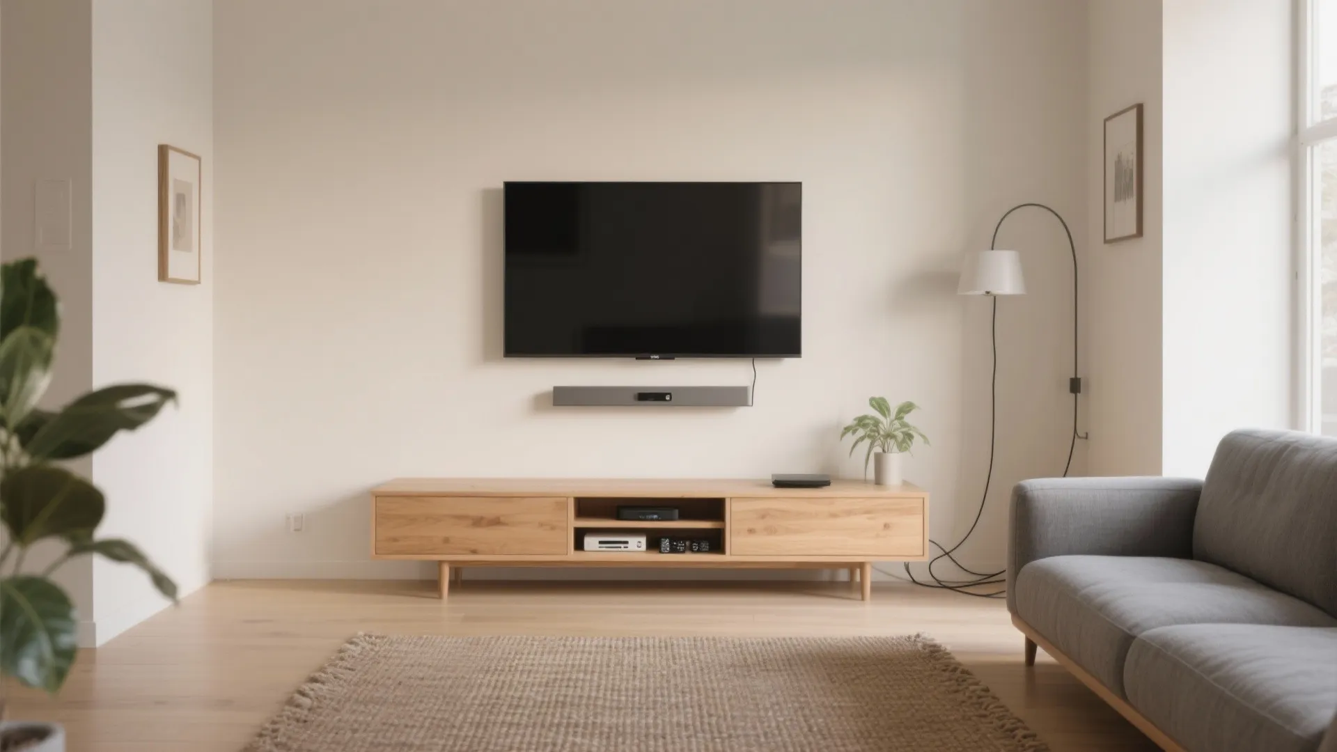 1) Wall-mount above a low console