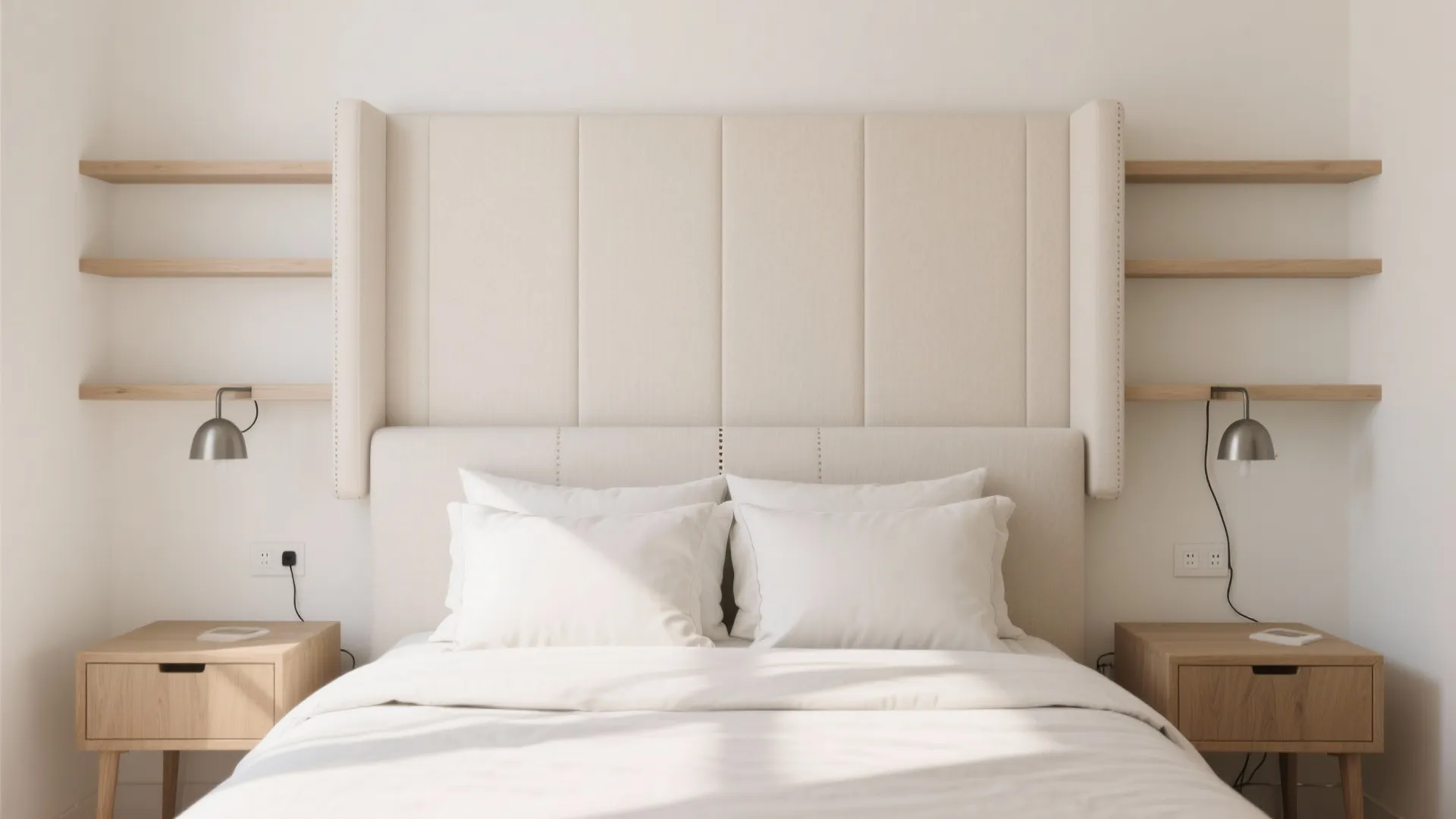 Wall-Mounted Headboard and Floating Lighting