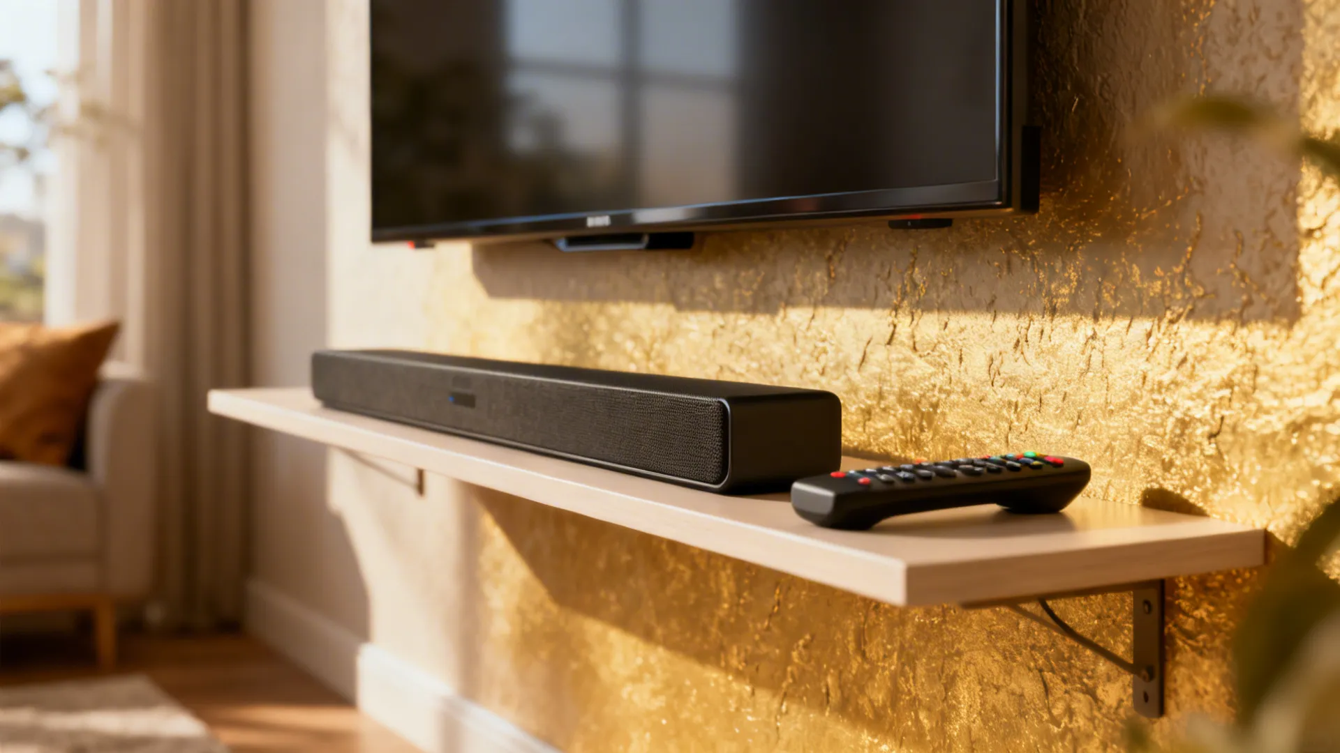 1. Wall-mount above a slim media shelf