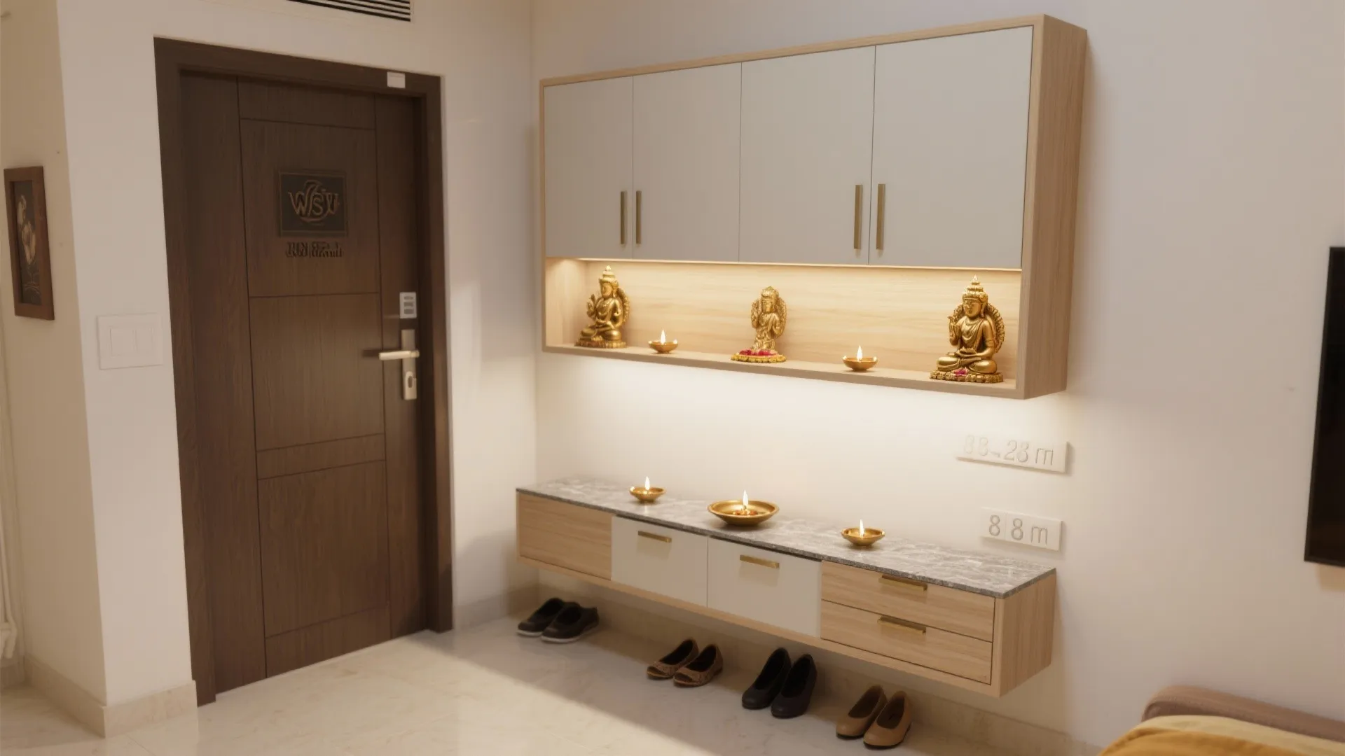 Wall-Mounted Pooja Cupboard With Hidden Storage