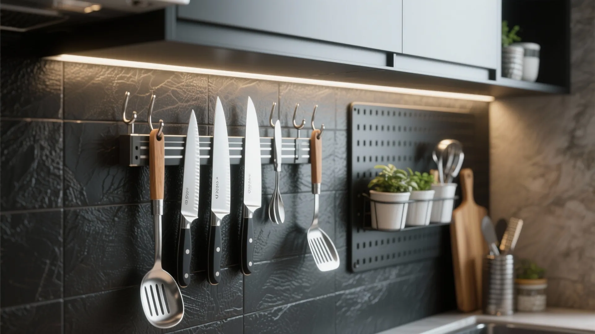 4. Wall-mounted systems: magnetic strips, rail hooks, and pegboards