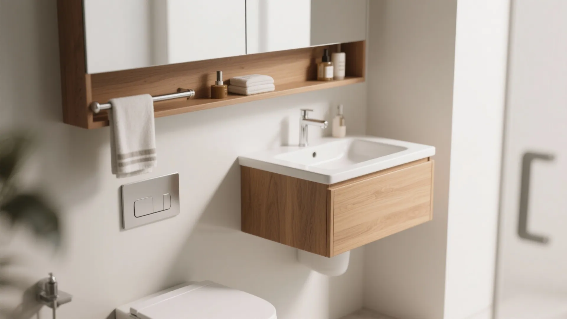 4. Pick multifunctional fixtures and wall-mounted pieces