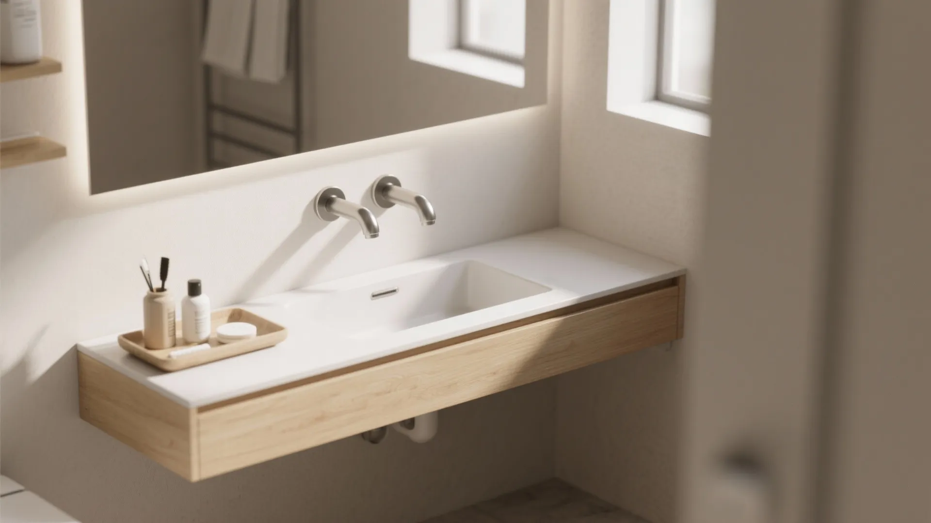 1. Wall-mounted 2-hole faucet to save counter space