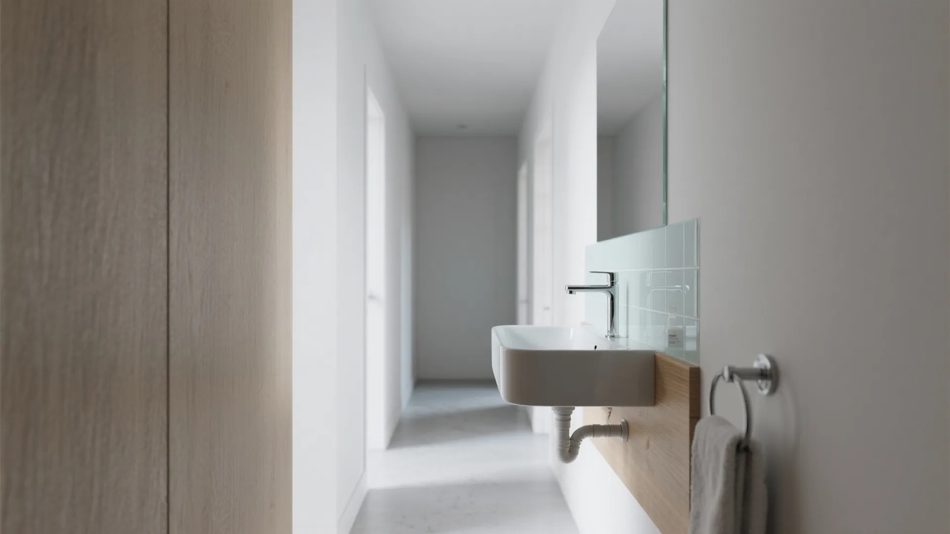 Minimal Wall-Mounted Basin with Hidden Trap