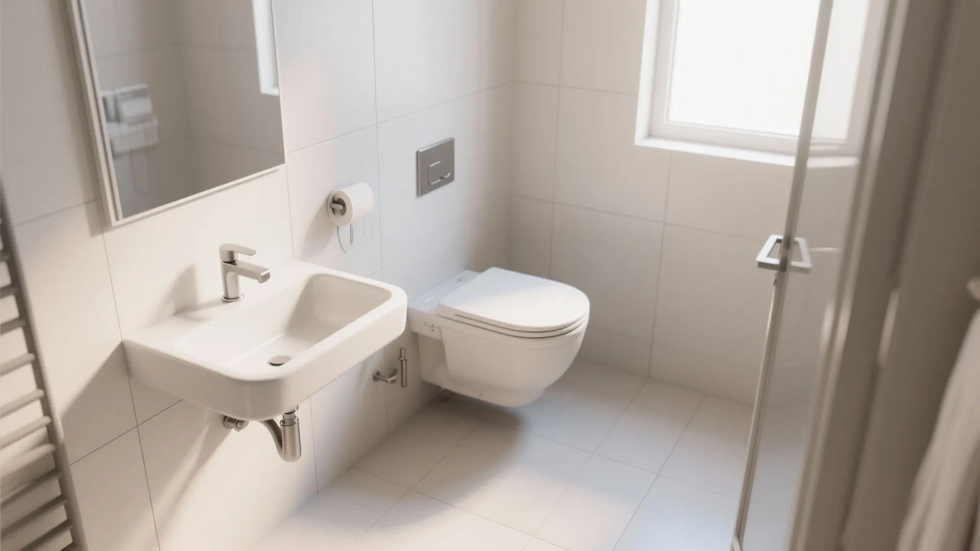 Modern bathroom with wall-mounted sink and toilet