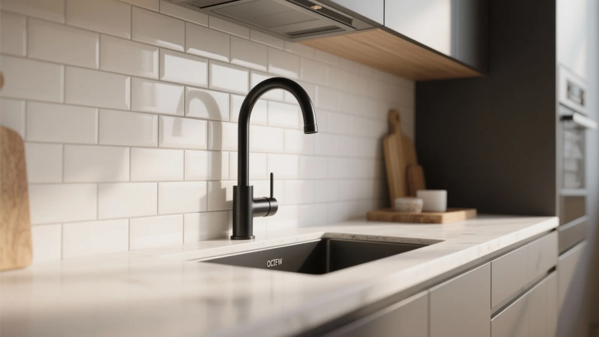 3. Wall-Mounted Black Faucet to Free Counterspace