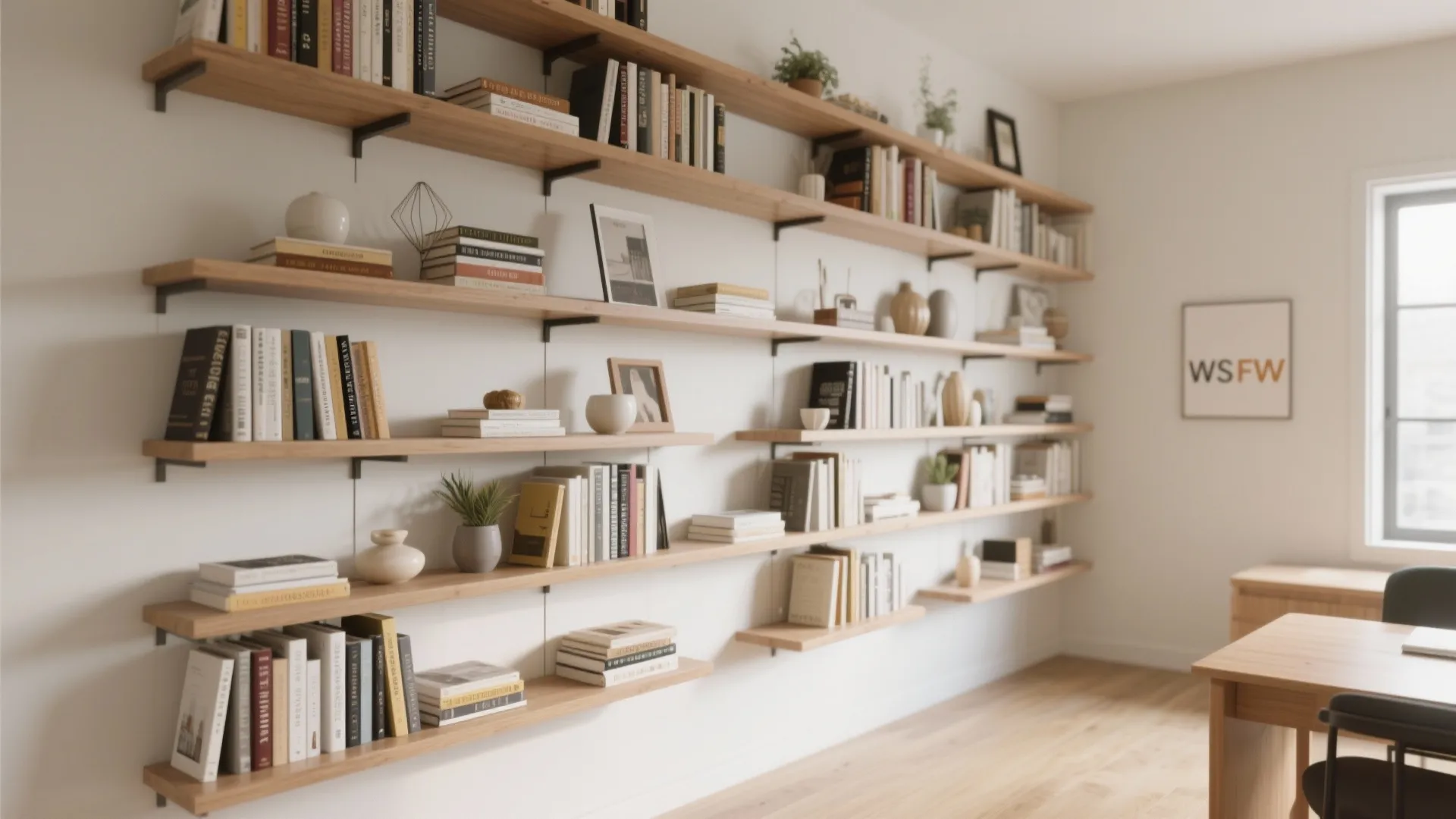 Wall-mounted bookshelves