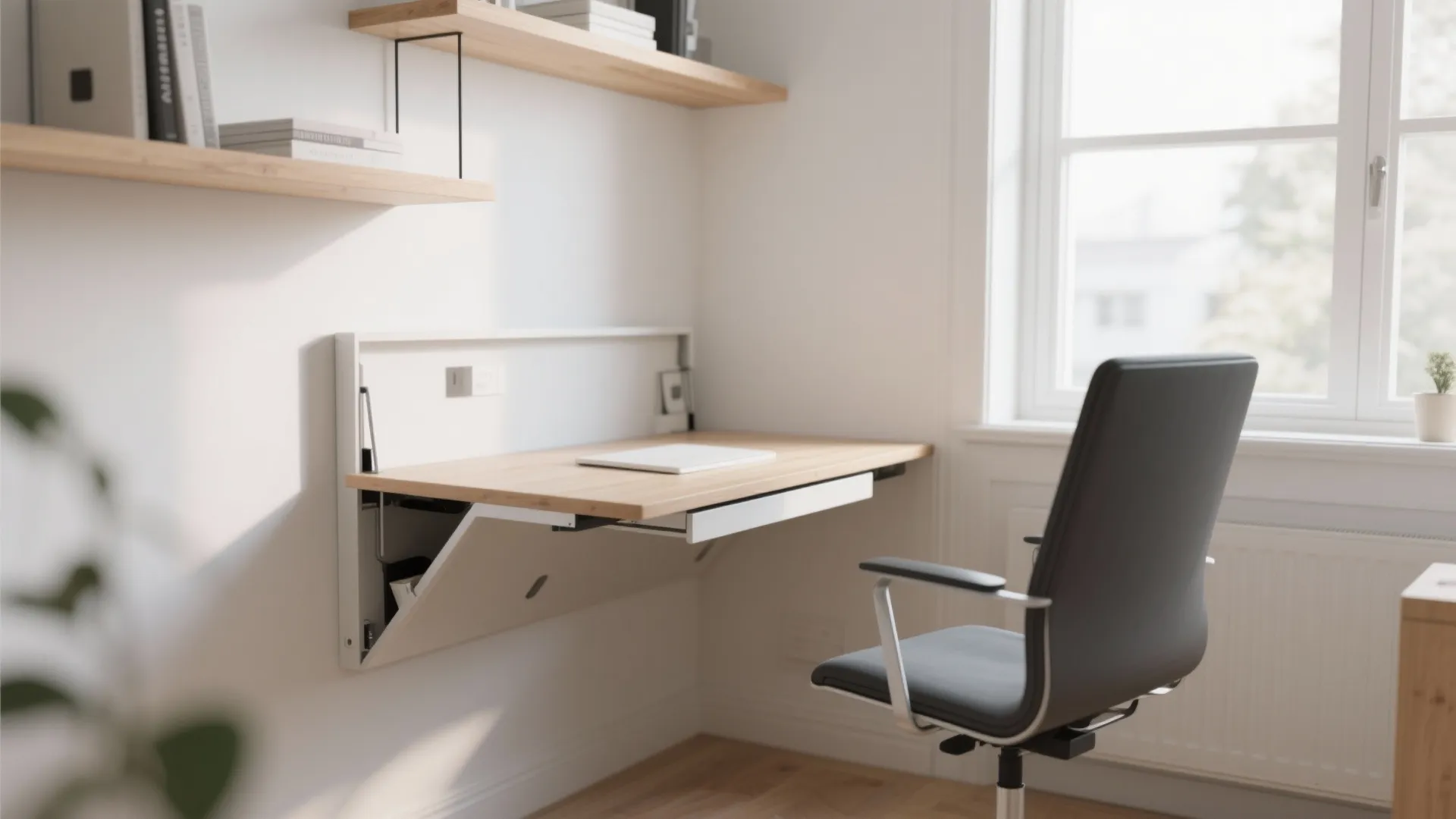 1. Wall-mounted desk to free up floor space