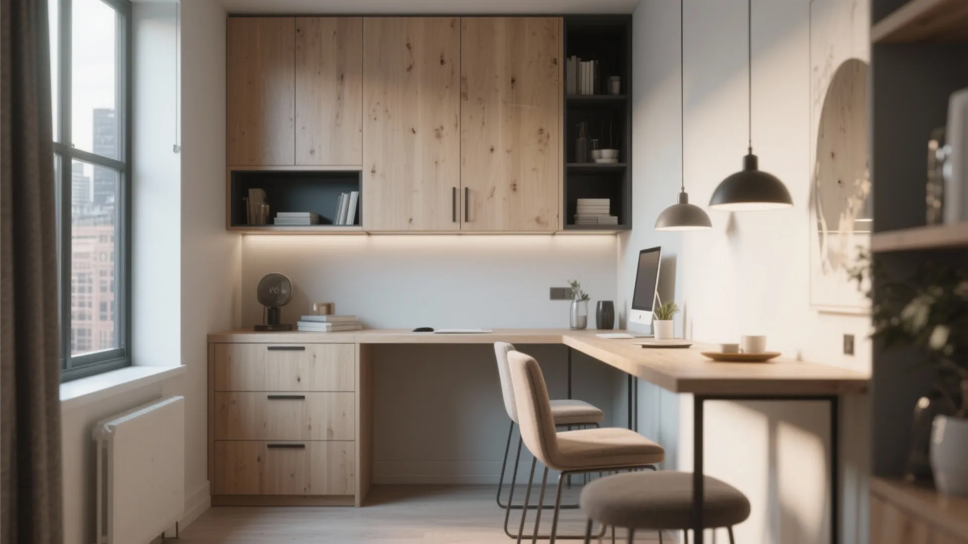 1. Wall-Mounted Desk with Hidden Storage