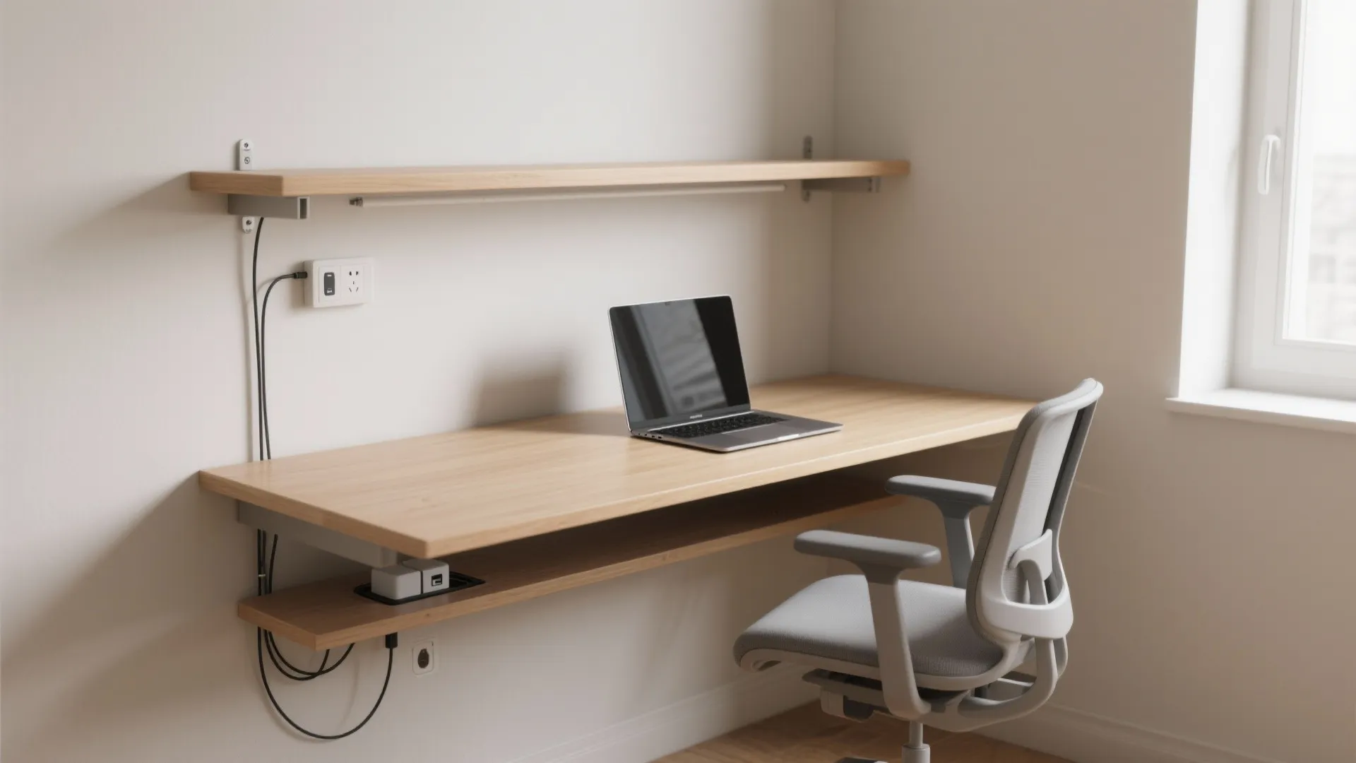 1) Minimalist wall-mounted workstation