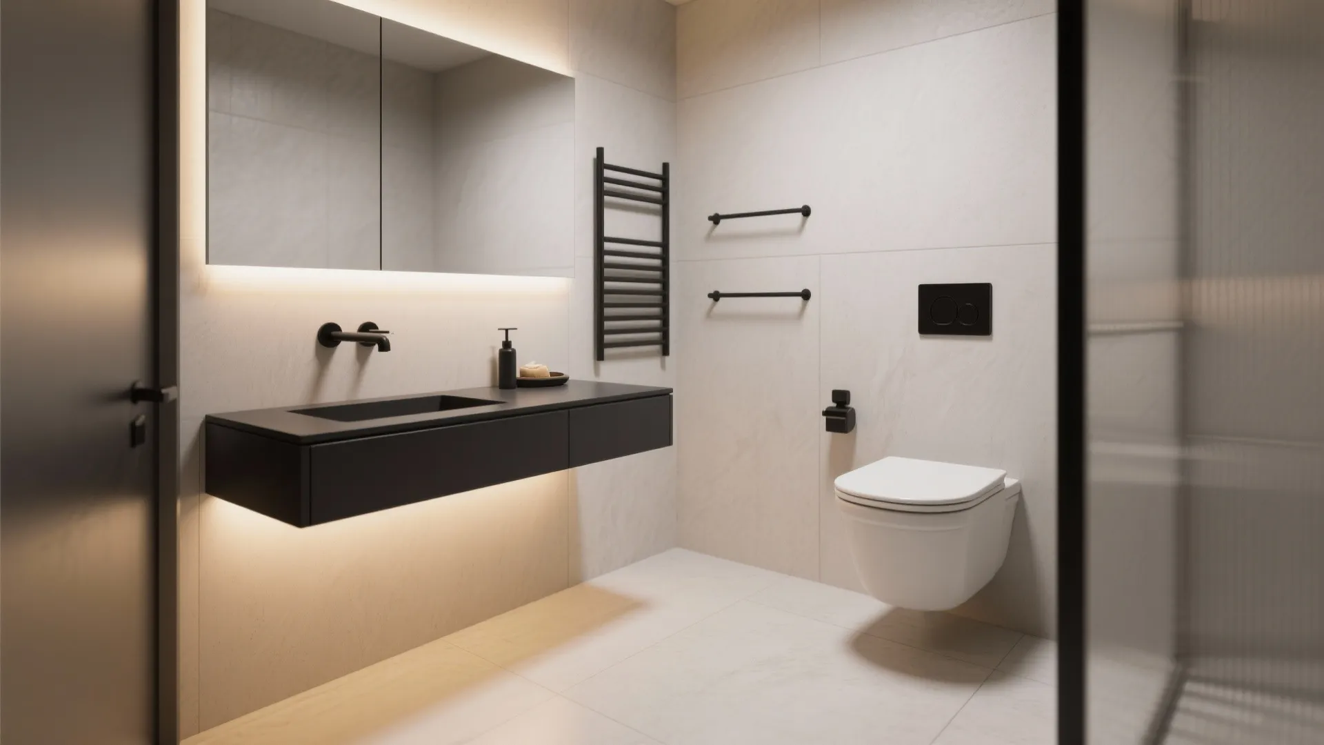3. Use slim-profile fixtures and wall-mounted storage
