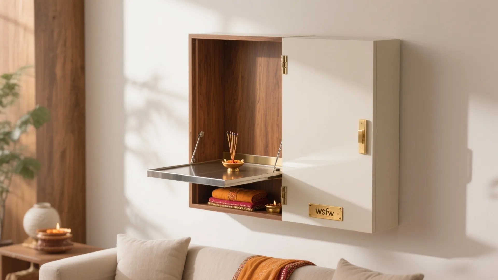 Wall-Mounted Pooja Almirah with Fold-down Doors
