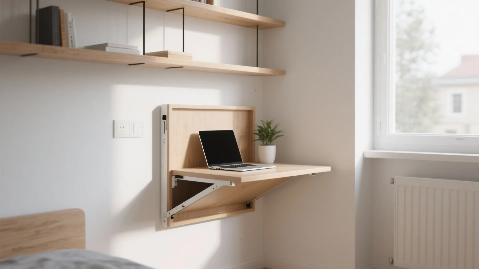 1. Wall-Mounted Fold-Down Desk