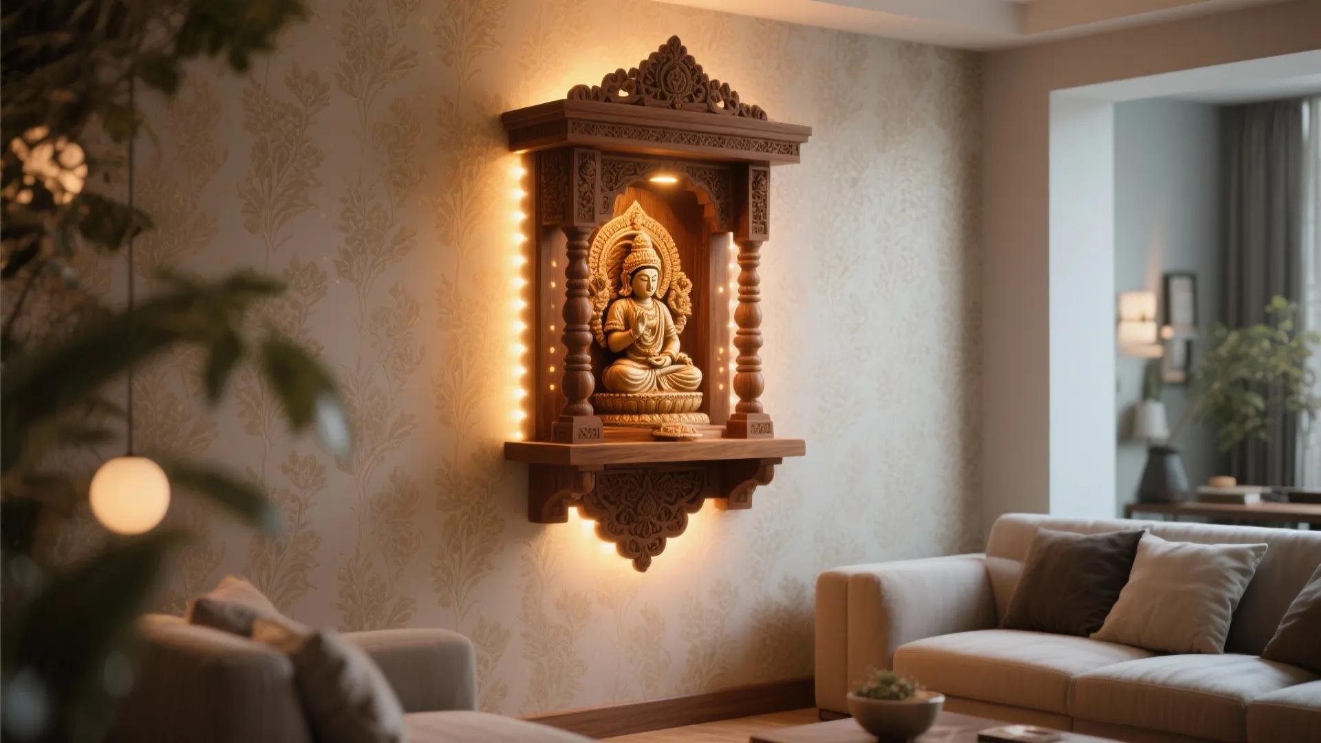 Wall-Mounted Mandir with Backlighting
