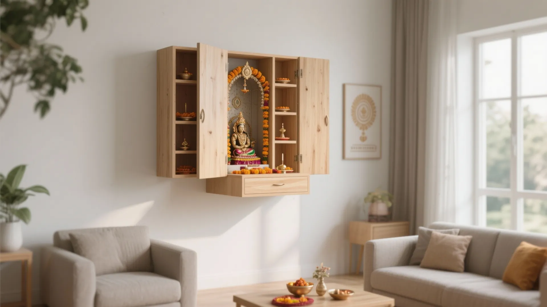 Wall-Mounted Compact Mandir Unit