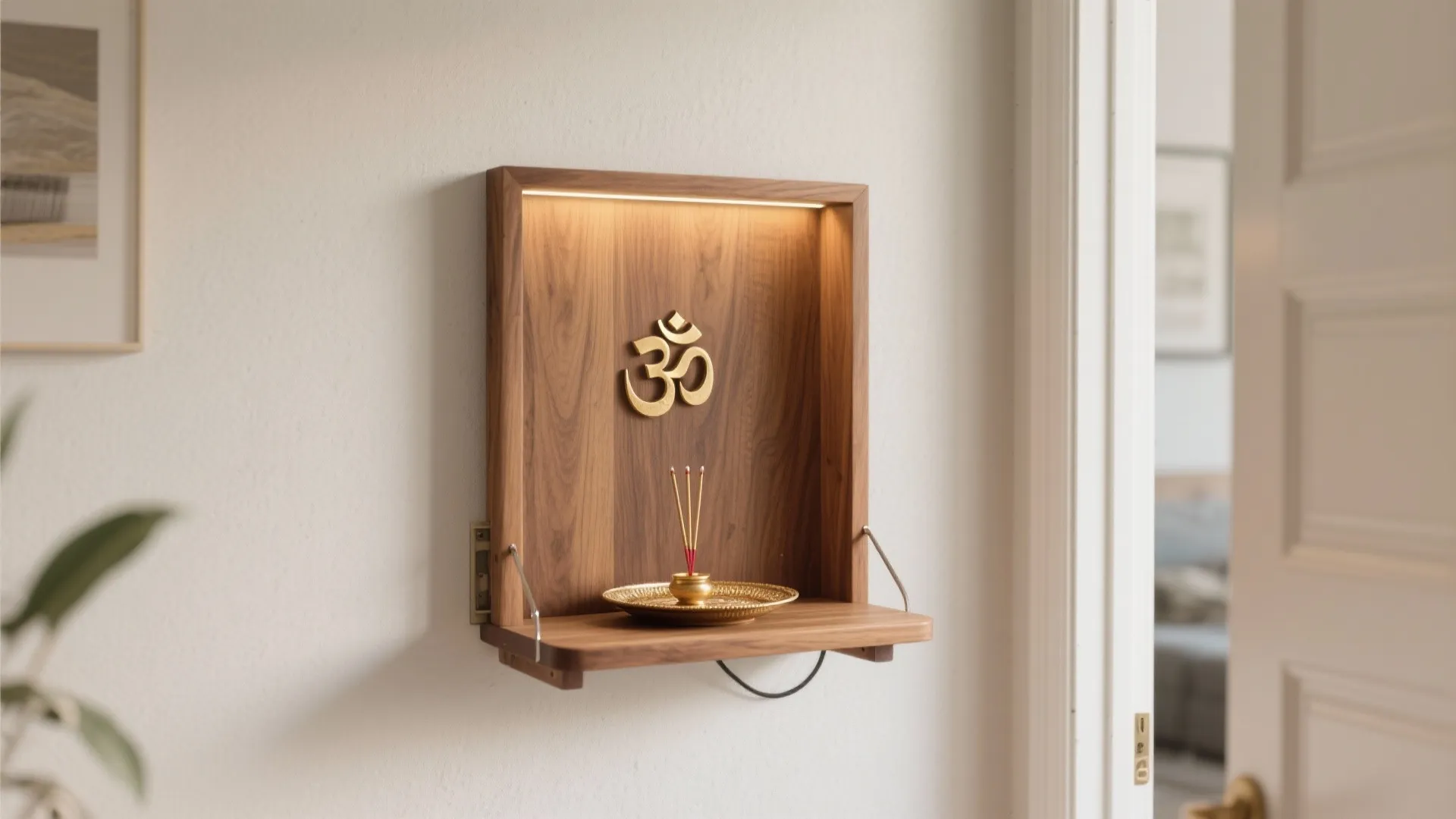 Minimal Wall-Mounted Wooden Mandir