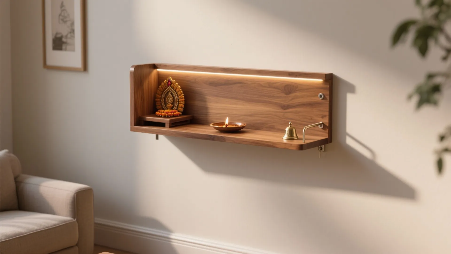 Minimal Wall-Mounted Mandir with Floating Shelf