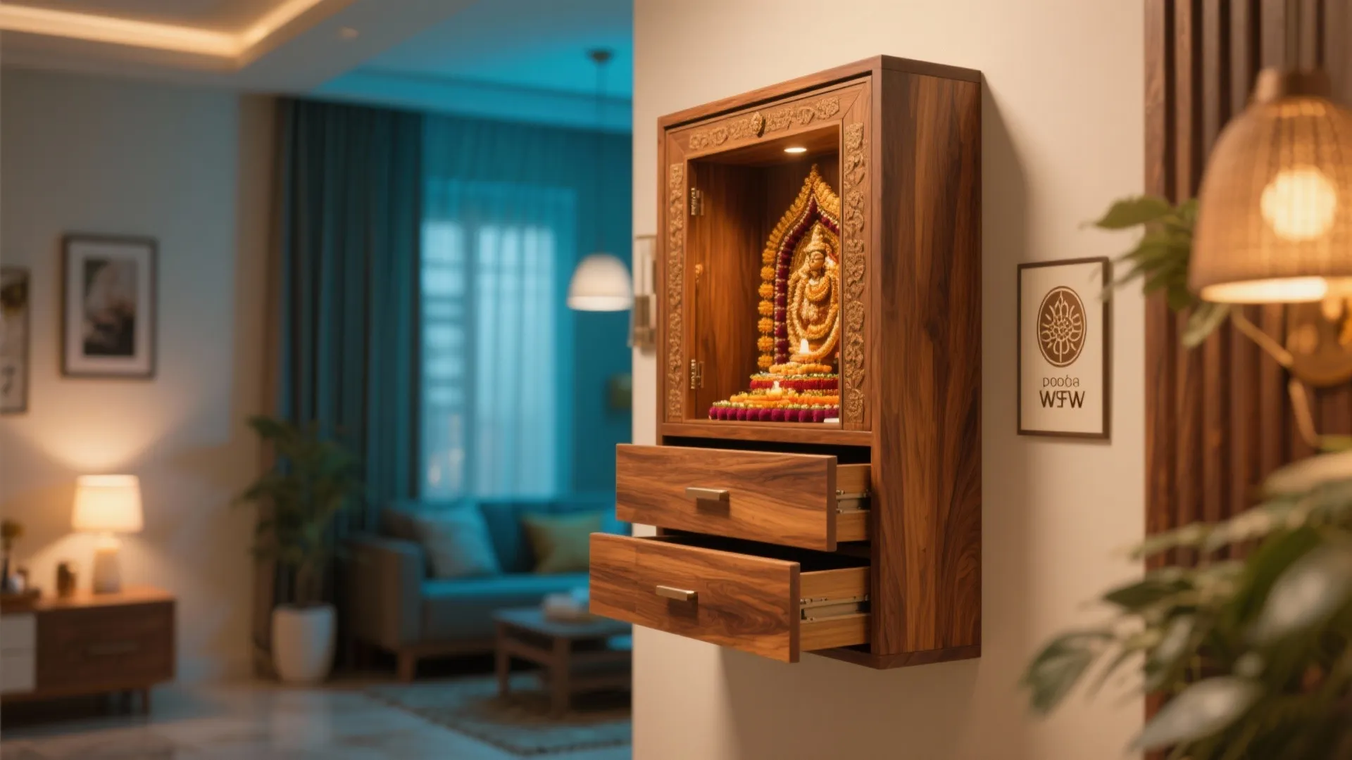 Wall-Mounted Pooja Unit with Hidden Storage