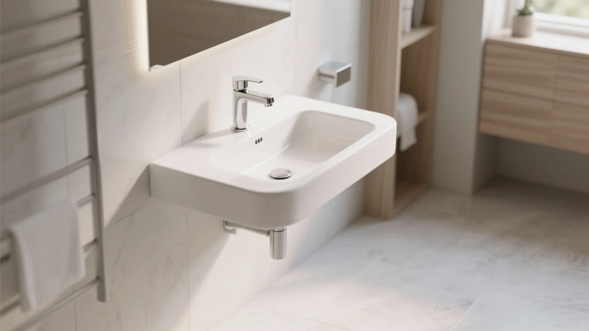 Modern wall-mounted sink in a compact bathroom