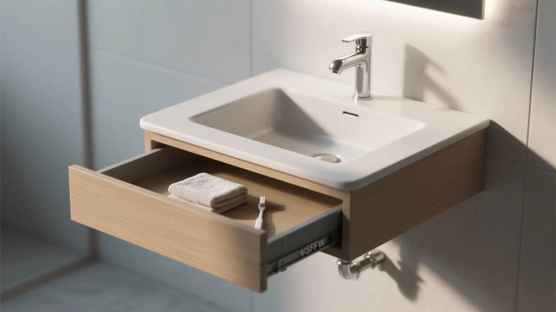 3. Wall-mounted sinks with integrated storage