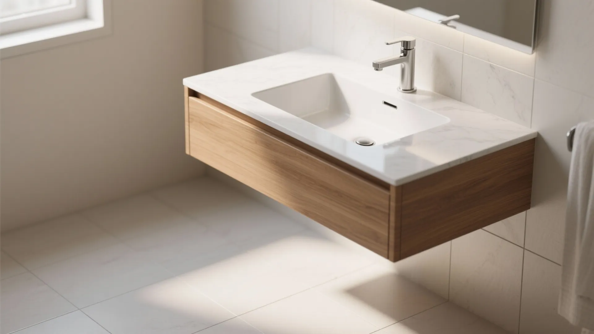 1. Wall-Mounted Slim Vanity with Drawer