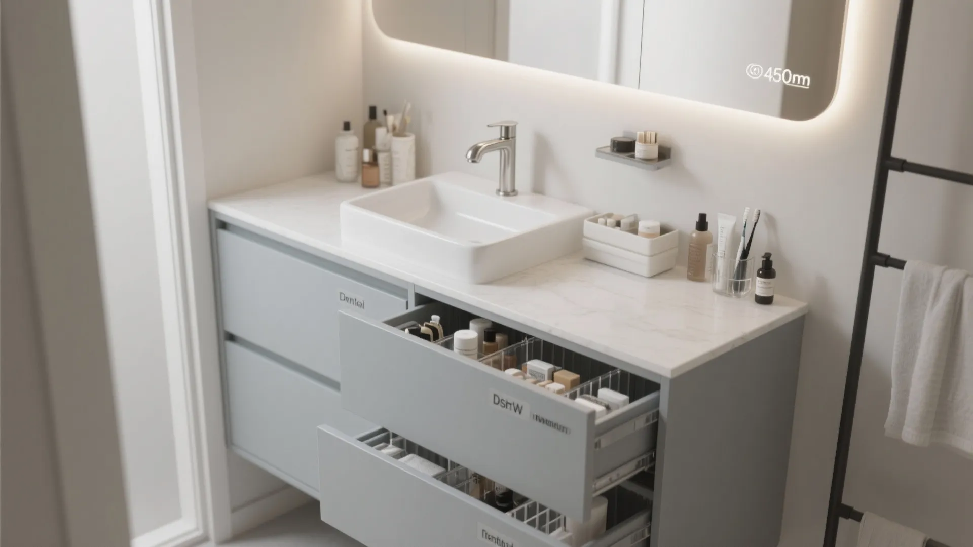 Wall-Mounted Vanity with Slim Drawers