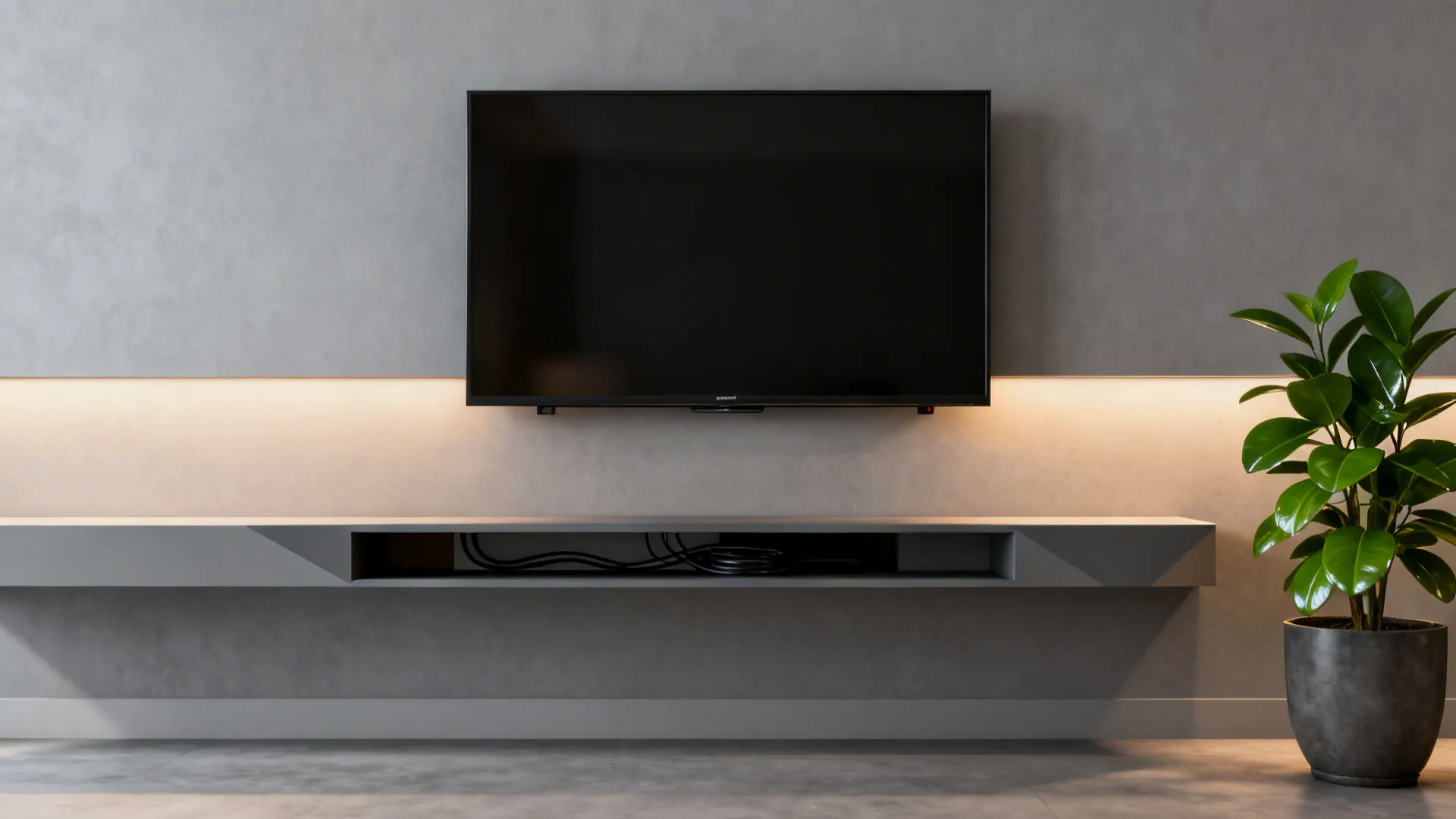 3. Wall-mounted TV Above a Slim Media Unit