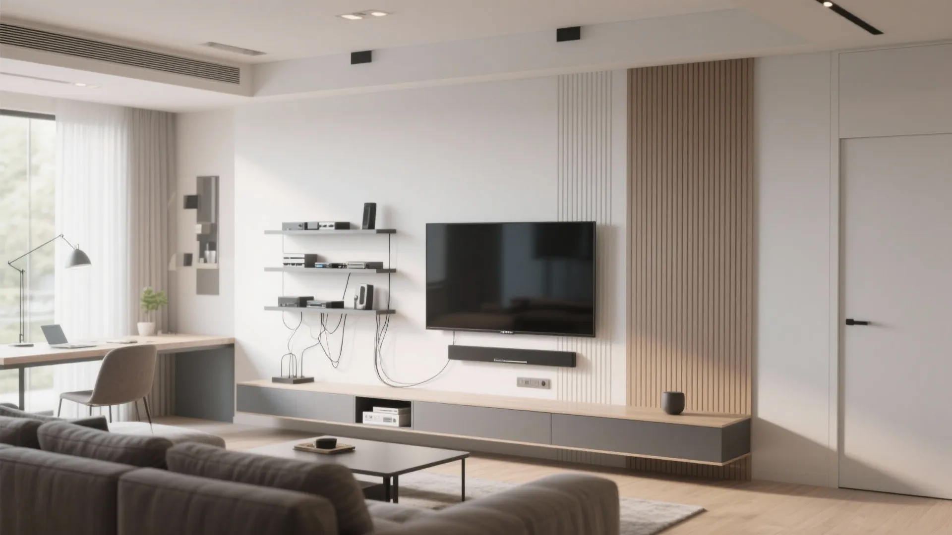 Wall-mounted TV to free floor space