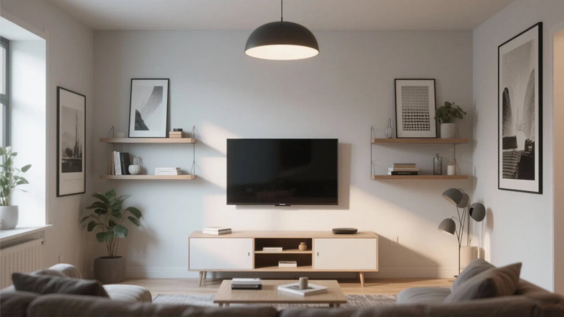 9. Wall-mounted TV and Shelving