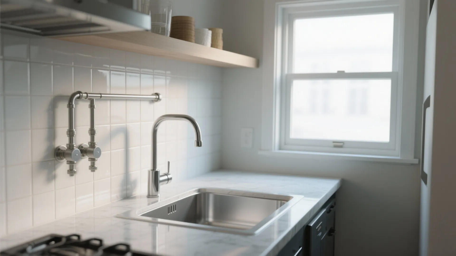 4. Wall-mounted two-handle faucets to free up counter space
