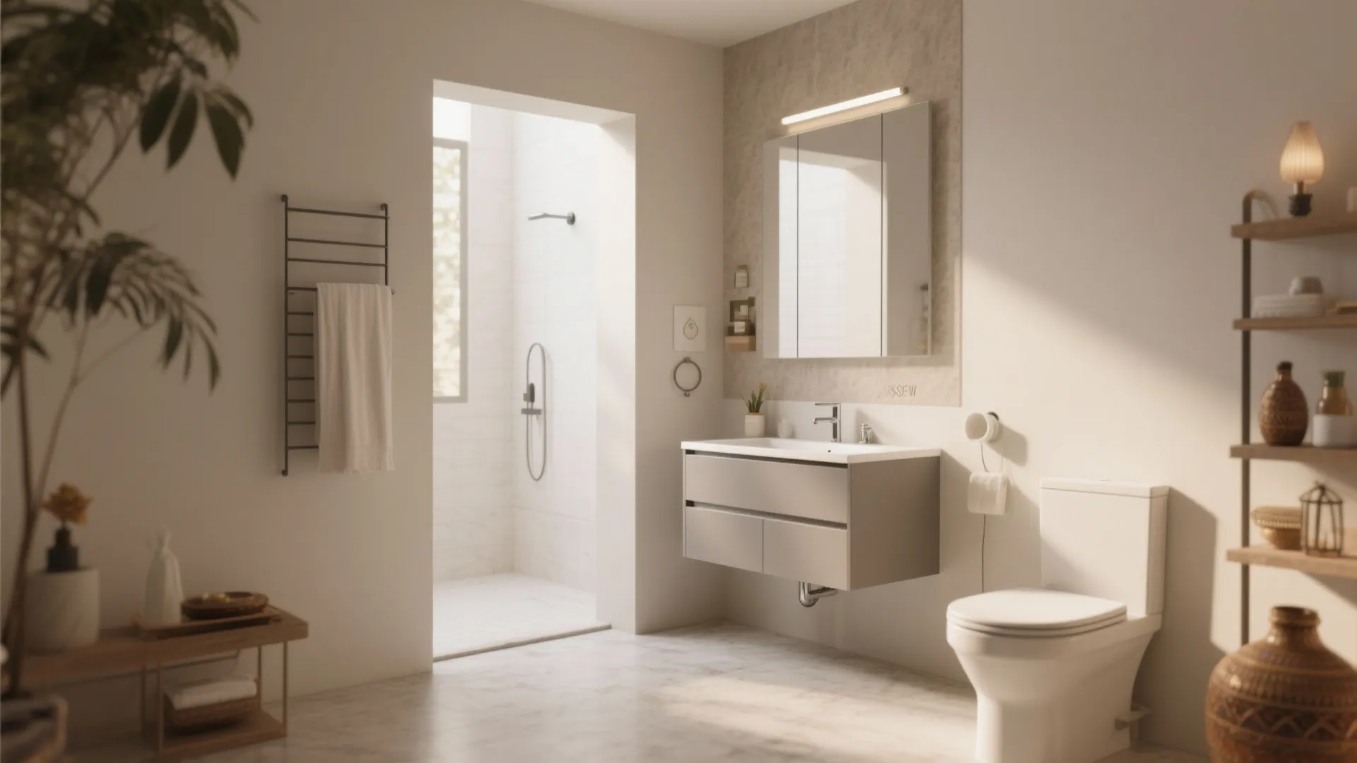 Wall-Mounted Vanity for More Floor Space