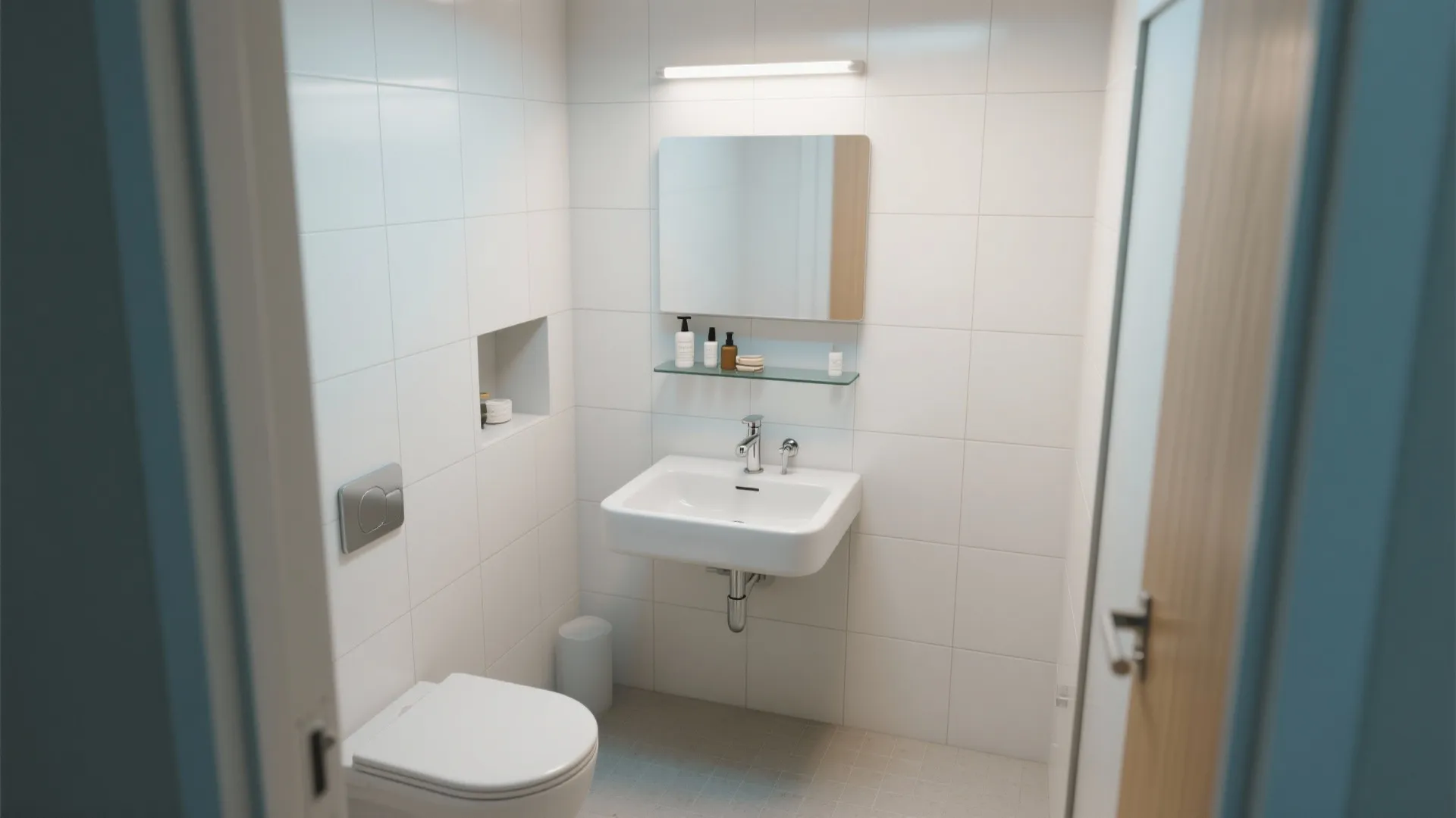 1. Wall-mounted white ceramic sink for tiny baths
