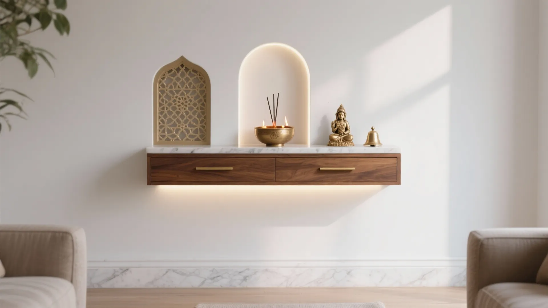 Minimal Wall-Mounted Pooja Peeta With Hidden Storage