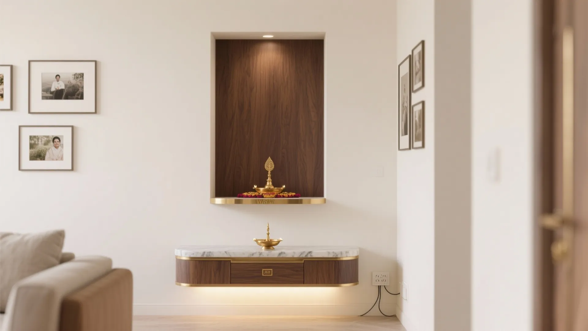 Minimal wall-niche mandir (about 2 ft x 3 ft)