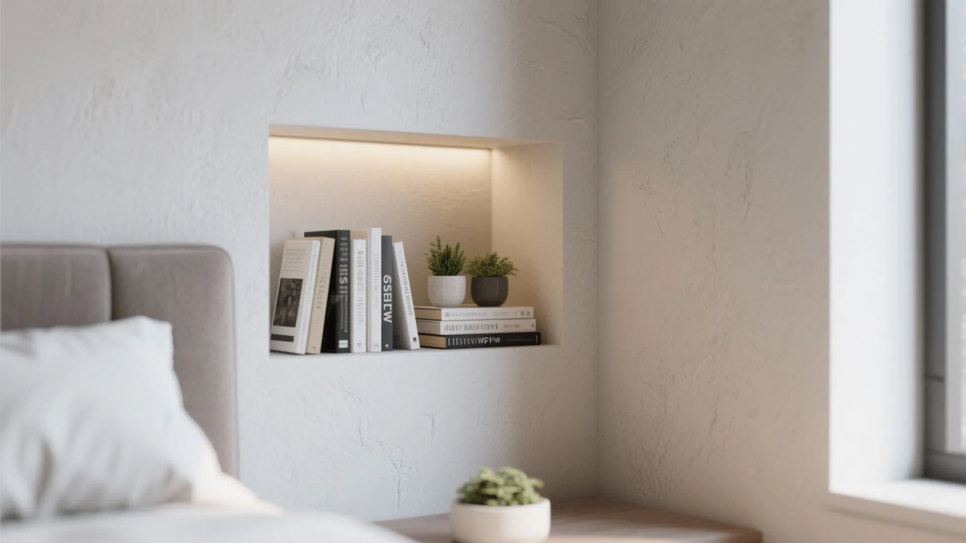 Recessed wall niche with decorative objects