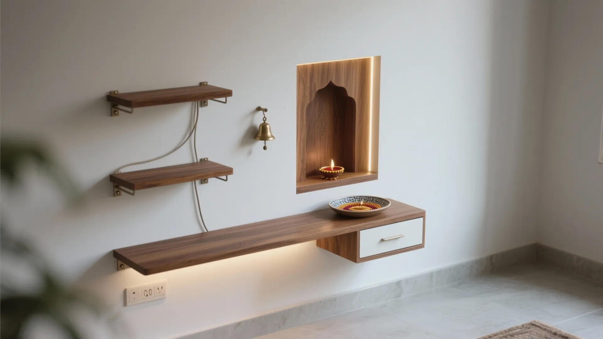 Minimal Wall-Mounted Mandir Niche