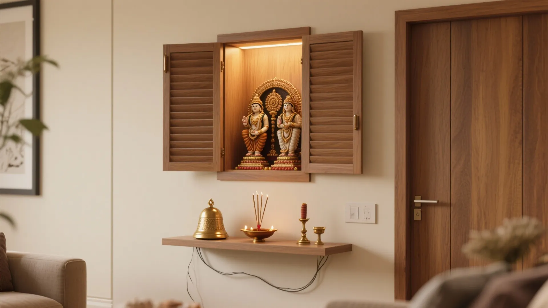 Wall-Mounted Pooja Niche with Quiet Shutters